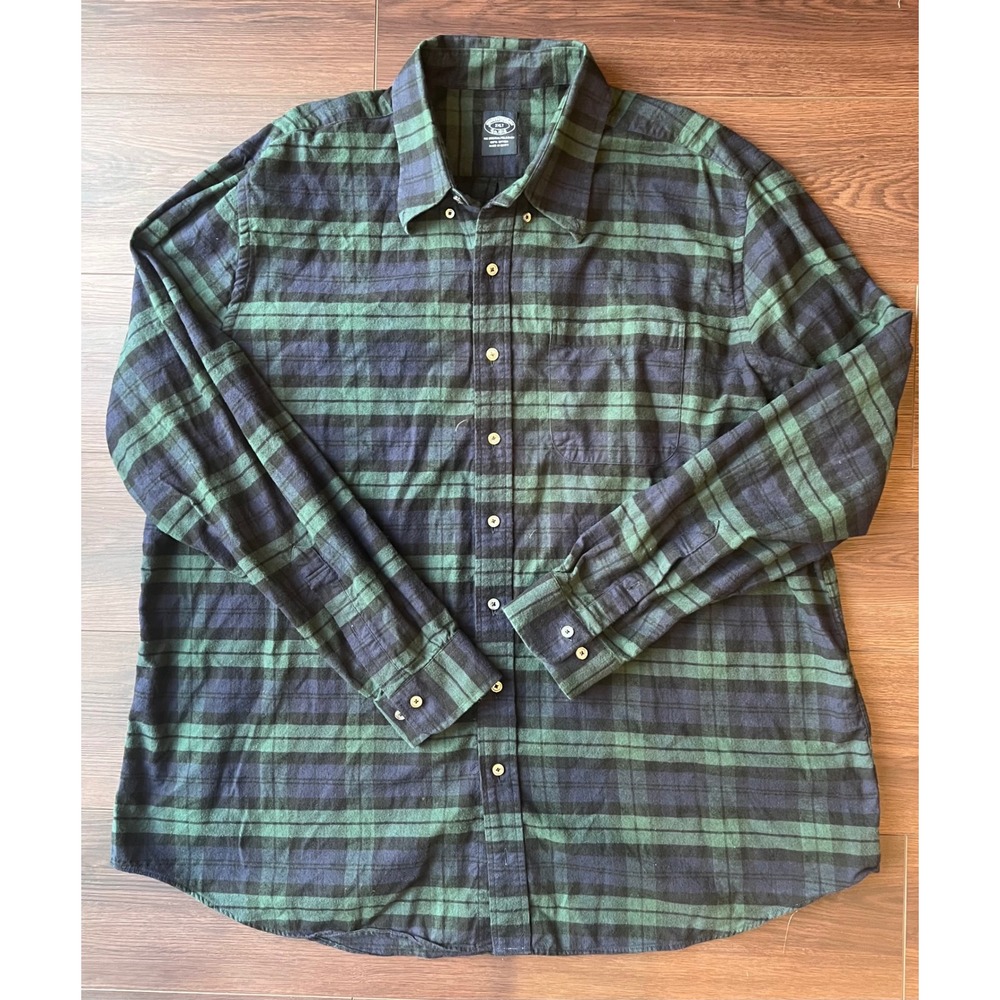 Brooks Brothers Mens 2XLT Flannel Shirt Green Navy Blue Plaid Cotton Button Down